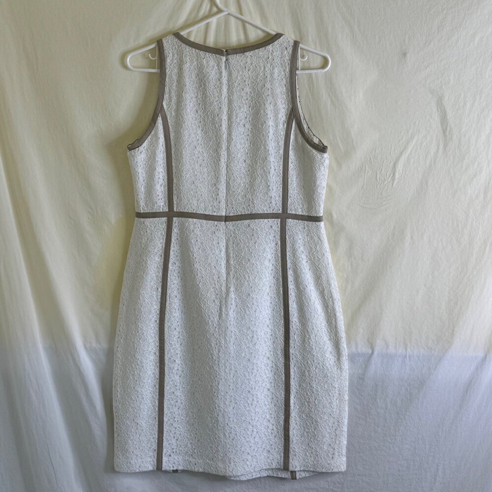 NWOT MICHAEL Michael Kors White & Tan Floral Lace Sheath Dress Size 8  * - Picture 2 of 8